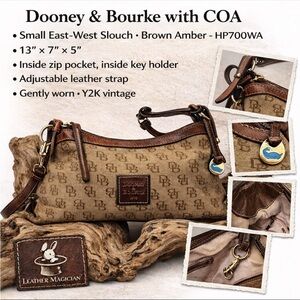 Dooney & Bourke Y2K Monogram East-West Slouch Brown Amber Canvas Leather COA